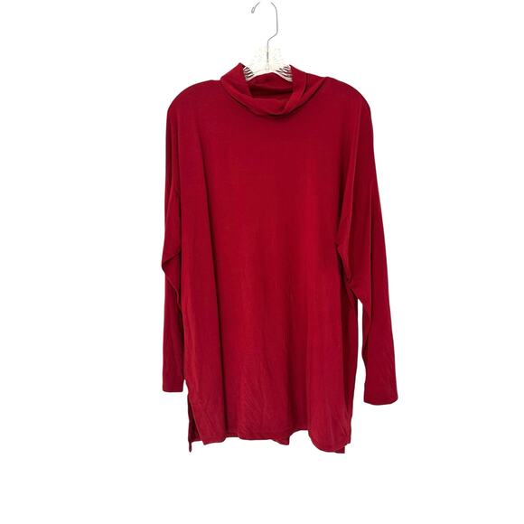 J. Jill Red Soft Long Sleeve Luxe Supima High Low Turtleneck Tunic Top Size XL - Picture 1 of 11